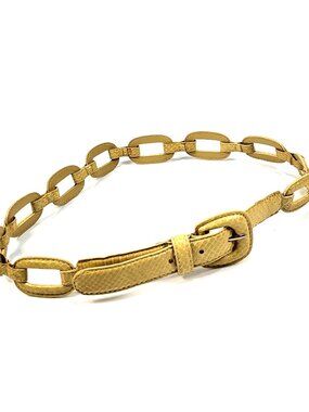 Belt Genuine Snakeskin Yellow Leather Lined Unique Rings Lady's L Unused Vintage